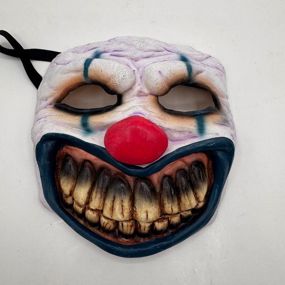 Creepy Evil Clown Halloween Mask Scary Grin Red Nose SKU 01225028 Mexico Made